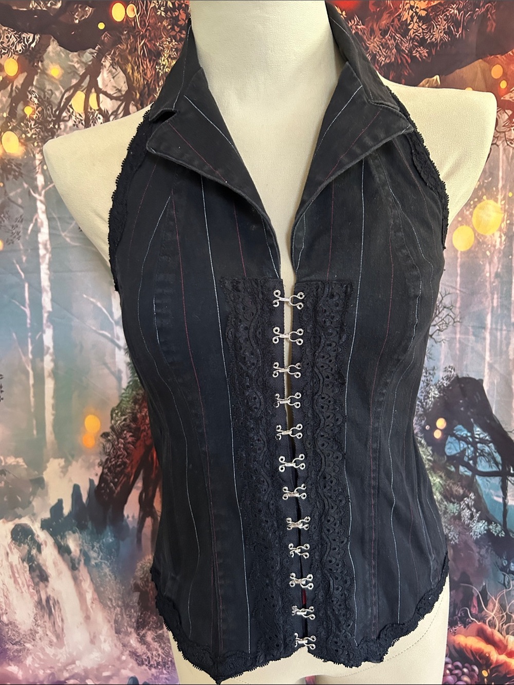 Tripp nyc Black Pinstripe Halter Corset Vest